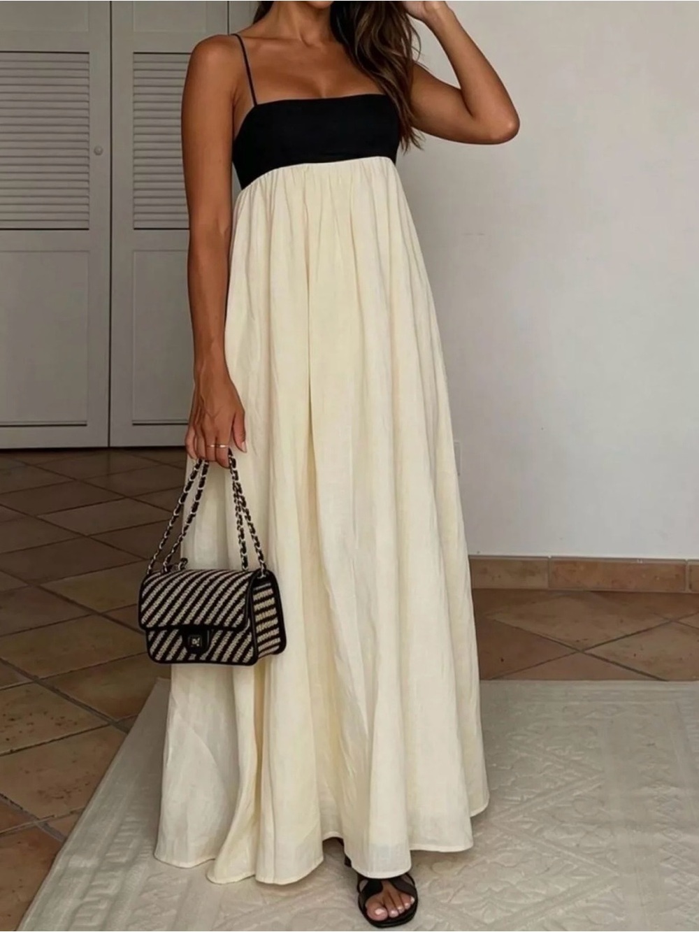 Black & Cream Spaghetti-Strap Maxi Dress - Picture 3 of 5